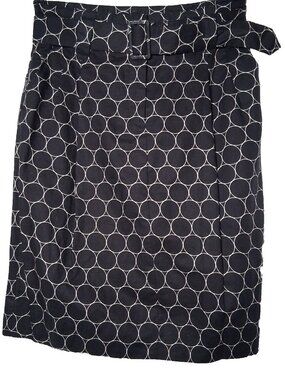 Apostrophe Belted Tulip Skirt Sz 8 Black Linen Blnd Geometric Circle Knee Length